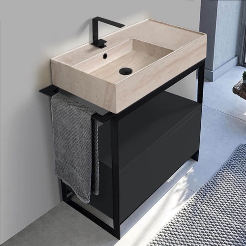 Modern  Console Vanity, Travertine Style Sink, 35 Inch Scarabeo 5115-E-SOL1-49