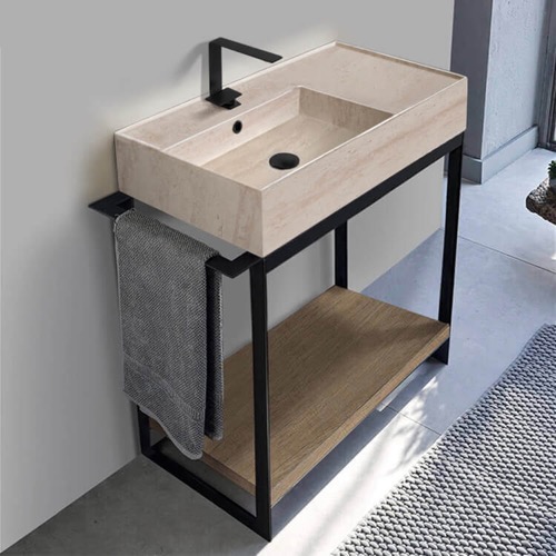 Modern  Console Vanity, Travertine Style Sink, 35 Inch Scarabeo 5115-E-SOL2-89