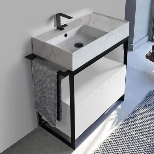 Modern  Console Vanity, Marble Style Sink, 35 Inch Scarabeo 5115-F-SOL1-01
