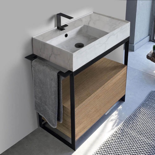 Modern  Console Vanity, Marble Style Sink, 35 Inch Scarabeo 5115-F-SOL1-89
