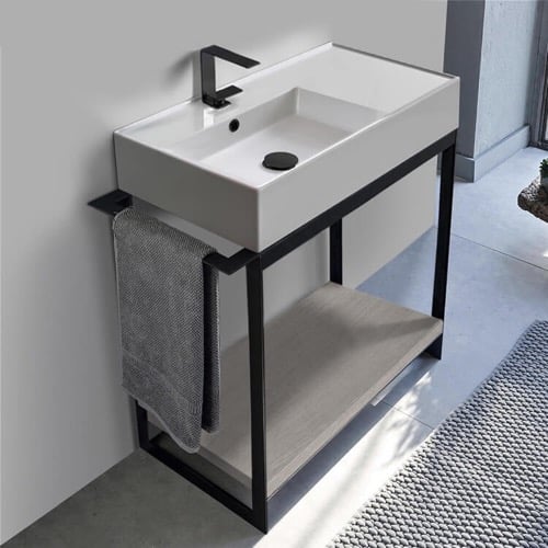 Modern  Console Vanity with Grey Oak Shelf, 35 Inch Scarabeo 5115-SOL2-88