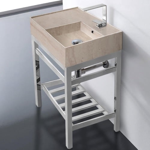Small Modern Console Sink Vanity, Travertine Style Sink, 24 Inch Scarabeo 5117-E-CON2