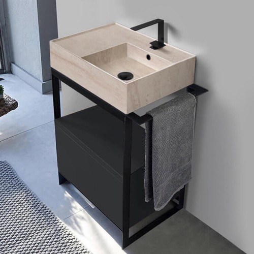 Modern  Console Vanity, Travertine Style Sink, 27 Inch Scarabeo 5117-E-SOL1-49