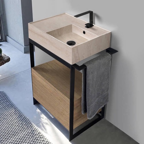 Modern  Console Vanity, Travertine Style Sink, 27 Inch Scarabeo 5117-E-SOL1-89