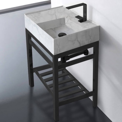 Small Modern Console Sink Vanity, Marble Style Sink, 24 Inch Scarabeo 5117-F-CON2-BLK