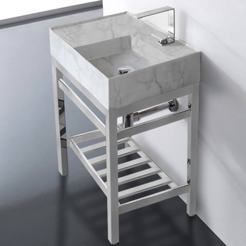 Small Modern Console Sink Vanity, Marble Style Sink, 24 Inch Scarabeo 5117-F-CON2
