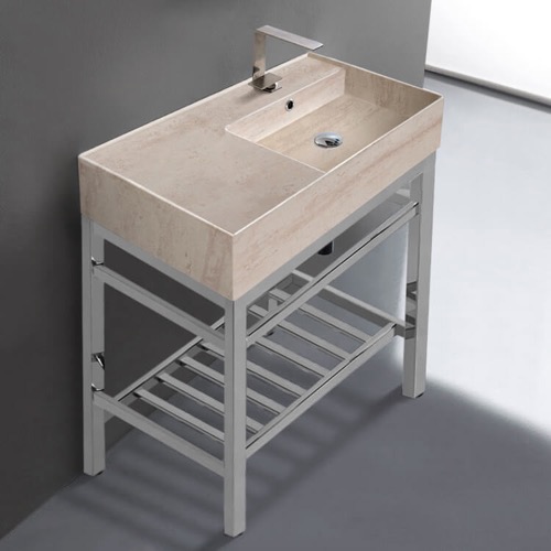 Modern Console Sink Vanity, Travertine Style Sink, 32 Inch Scarabeo 5118-E-CON2