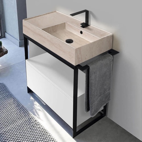 Modern  Console Vanity, Travertine Style Sink, 35 Inch Scarabeo 5118-E-SOL1-01