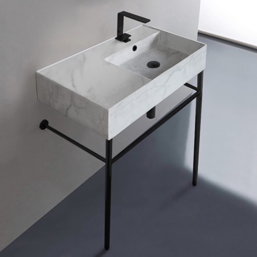 Console Sink - Metal Black Legs, Modern, 32 Inch, Marble Ceramic Sink Scarabeo 5118-F-CON-BLK