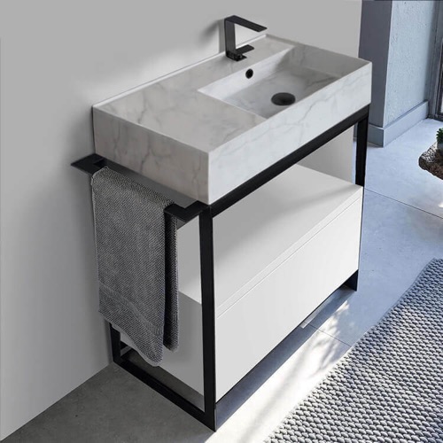 Modern  Console Vanity, Marble Style Sink, 35 Inch Scarabeo 5118-F-SOL1-01