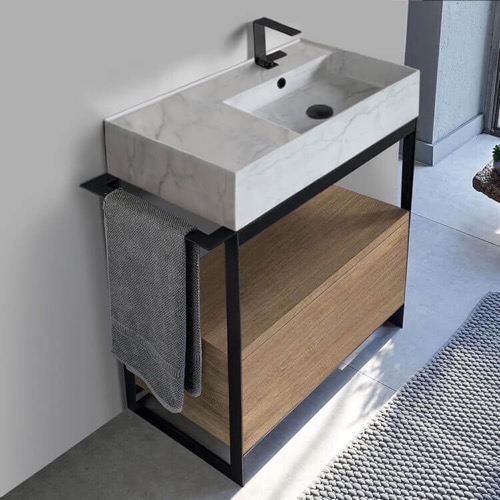 Modern  Console Vanity, Marble Style Sink, 35 Inch Scarabeo 5118-F-SOL1-89