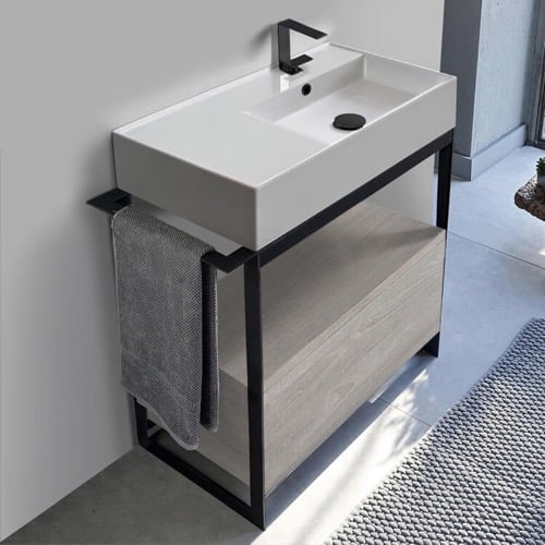 Modern  Console Vanity with Grey Oak Cabinet, 35 Inch Scarabeo 5118-SOL1-88