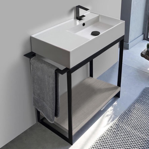 Modern  Console Vanity with Grey Oak Shelf, 35 Inch Scarabeo 5118-SOL2-88