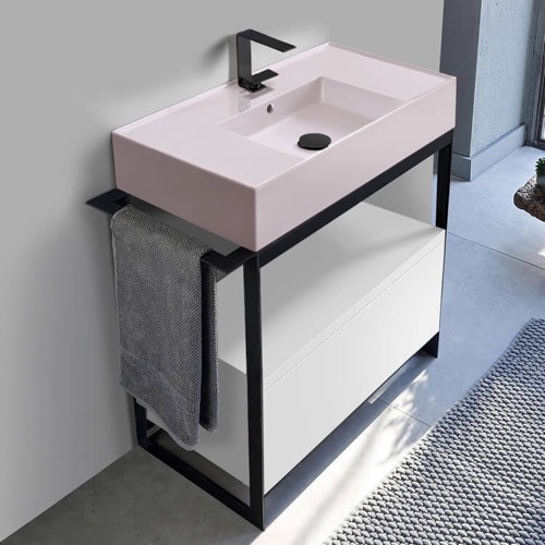 Modern  Console Vanity, Pink Ceramic Sink, 35 Inch Scarabeo 5123-54-SOL1-01