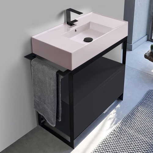 Modern  Console Vanity, Pink Ceramic Sink, 35 Inch Scarabeo 5123-54-SOL1-49