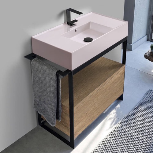 Modern  Console Vanity, Pink Ceramic Sink, 35 Inch Scarabeo 5123-54-SOL1-89