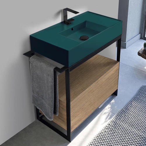 Modern  Console Vanity, Green Ceramic Sink, 35 Inch Scarabeo 5123-55-SOL1-89