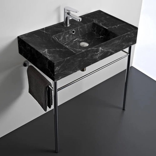 Modern Console Sink, Black Marble Style Sink, 32 Inch Scarabeo 5123-G-CON