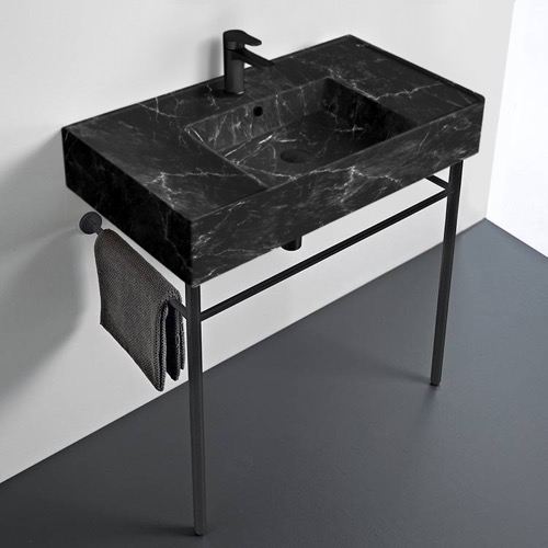 Modern Console Sink, Black Marble Style Sink, 32 Inch Scarabeo 5123-G-CON-BLK