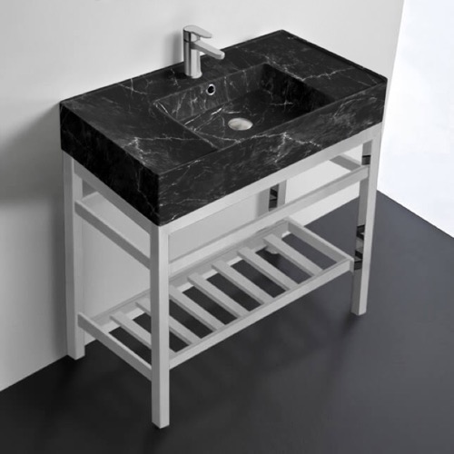 Modern Console Sink Vanity, Black Marble Style Sink, 32 Inch Scarabeo 5123-G-CON2