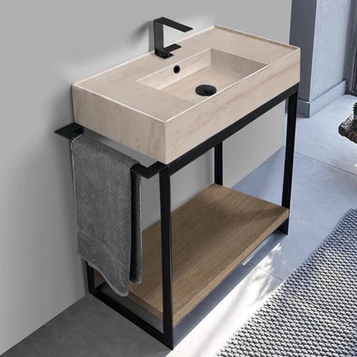 Modern  Console Vanity, Travertine Style Sink, 35 Inch Scarabeo 5123-E-SOL2-89