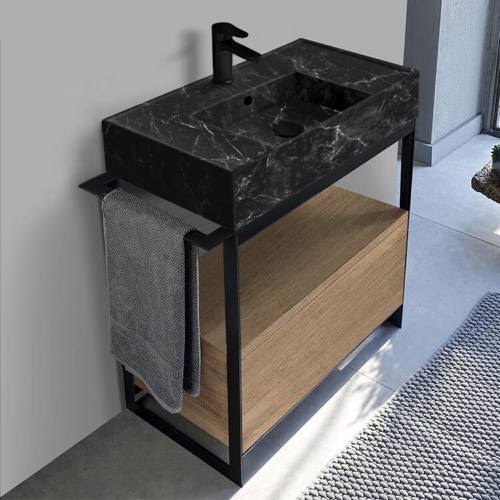 Modern  Console Vanity, Black Marble Style Sink, 35 Inch Scarabeo 5123-G-SOL1-89