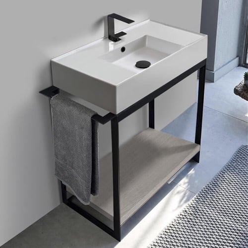 Modern  Console Vanity with Grey Oak Shelf, 35 Inch Scarabeo 5123-SOL2-88