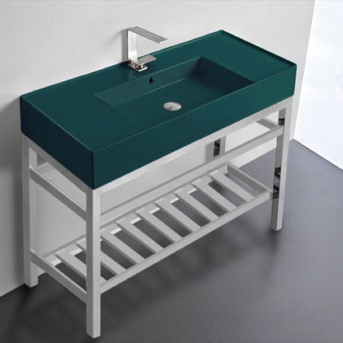 Modern Console Sink Vanity, Green Ceramic Sink, 40 Inch Scarabeo 5124-55-CON2