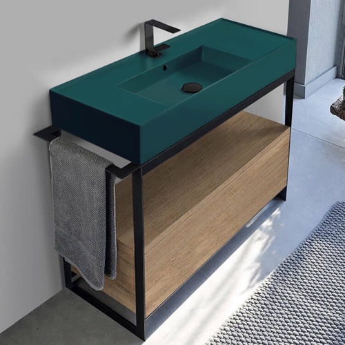 Modern  Console Vanity, Green Ceramic Sink, 43 Inch Scarabeo 5124-55-SOL1-89