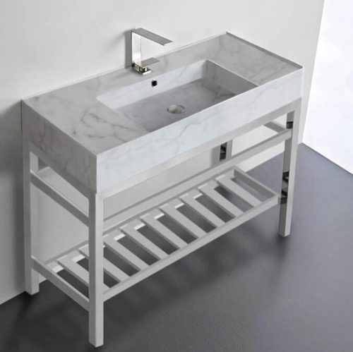 Modern Console Sink Vanity, Marble Style Sink, 40 Inch Scarabeo 5124-F-CON2