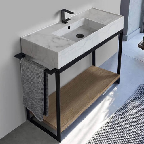 Modern  Console Vanity, Marble Style Sink, 43 Inch Scarabeo 5124-F-SOL2-89