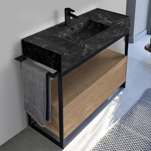Modern  Console Vanity, Black Marble Style Sink, 43 Inch Scarabeo 5124-G-SOL1-89