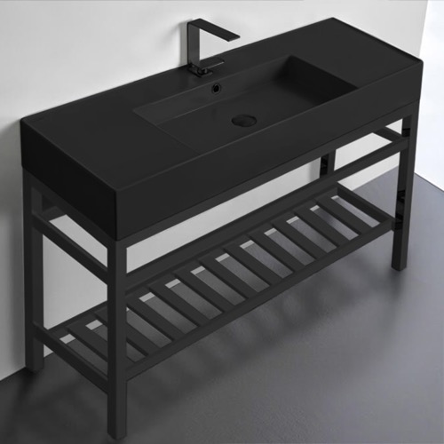 Black Console Sink Vanity, Modern, 48 Inch Scarabeo 5125-49-CON2-BLK