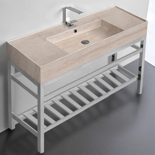 Modern Console Sink Vanity, Travertine Style Sink, 48 Inch Scarabeo 5125-E-CON2