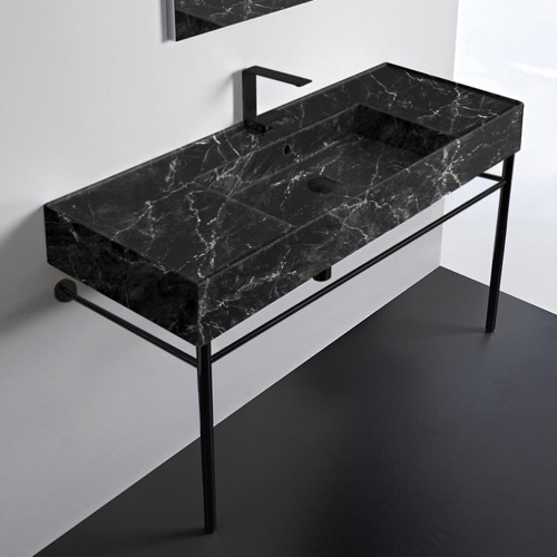 Console Sink - Metal Black Legs, Modern, 48 Inch, Marble Ceramic Sink Scarabeo 5125-G-CON-BLK