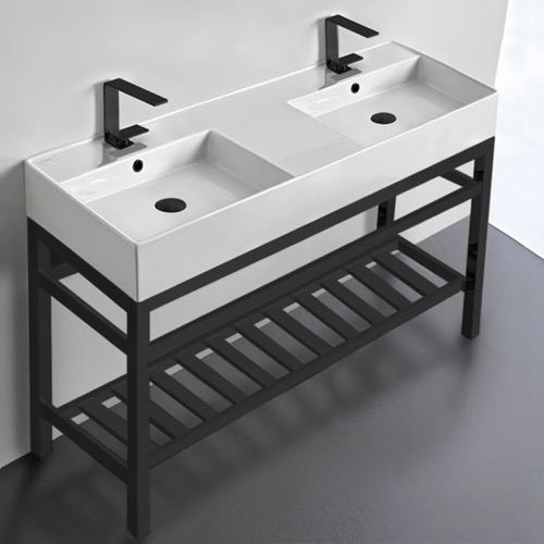 Double Modern Console Sink Vanity, 48 Inch Scarabeo 5143-CON2-BLK