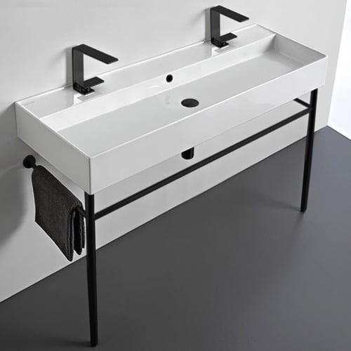 Double Trough Console Sink, Modern, 40 Inch Scarabeo 8031/R-120B-CON-BLK