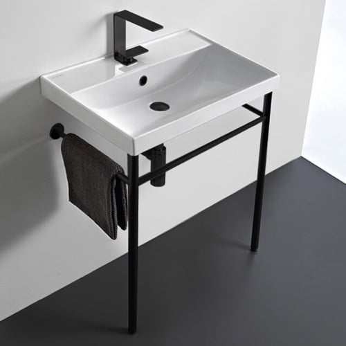 Ceramic Console Sink and Matte Black Stand, 24