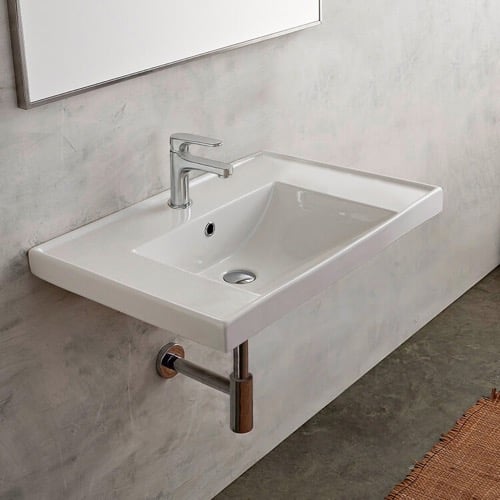 Rectangular White Ceramic Drop In or Wall Mounted Bathroom Sink Scarabeo 3005