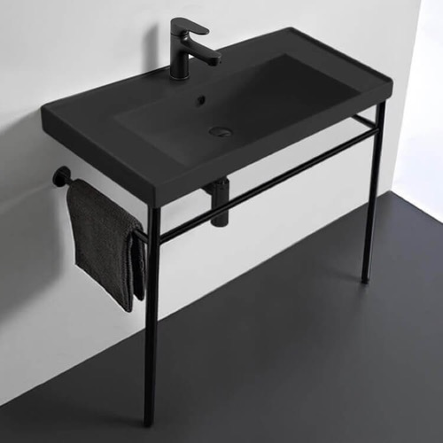 Black Modern Console Sink, 36 Inch Scarabeo 3005-49-CON-BLK
