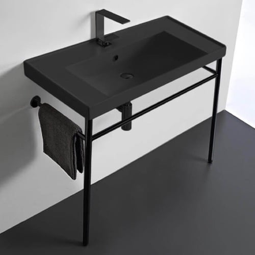 Black Modern Console Sink, 36 Inch Scarabeo 3005-49-CON-BLK