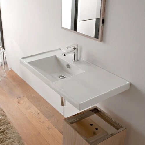 Rectangular White Ceramic Drop In or Wall Mounted Bathroom Sink Scarabeo 3008