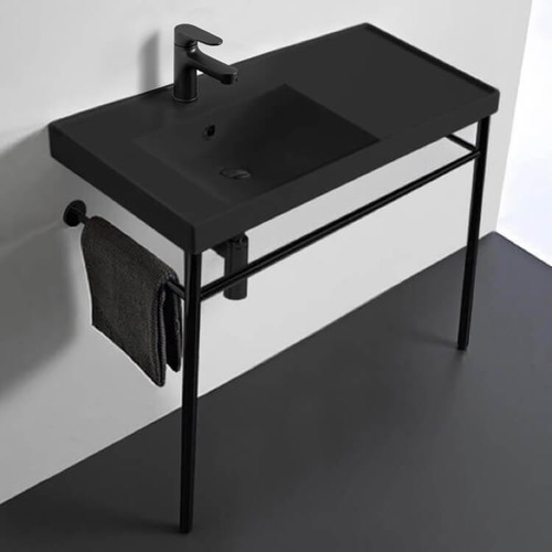 Black Modern Console Sink, 36 Inch Scarabeo 3008-49-CON-BLK