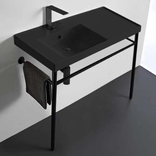 Black Modern Console Sink, 36 Inch Scarabeo 3008-49-CON-BLK