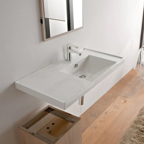 Rectangular White Ceramic Drop In or Wall Mounted Bathroom Sink Scarabeo 3009