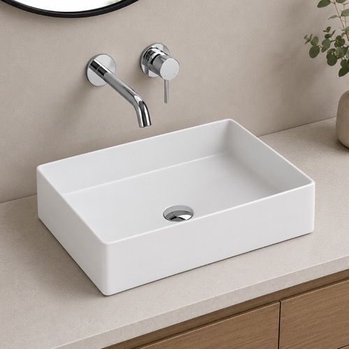 Vessel Sink - 24 Inch, Square, Modern, Ceramic Scarabeo 5101