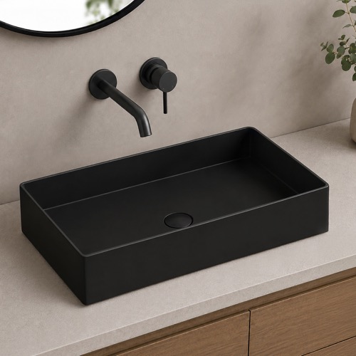 Vessel Sink - 32 Inch, Rectangular, Modern, Ceramic, Matte Black Scarabeo 5102-49