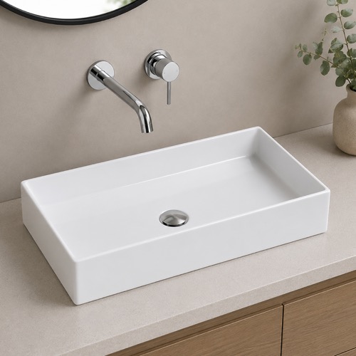 Vessel Sink - 32 Inch, Rectangular, Modern, Ceramic Scarabeo 5102