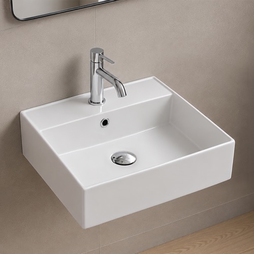 Wall Mount Sink - Modern, Square, 18 Inch, Ceramic Scarabeo 5104