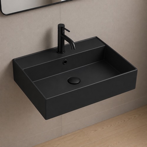 Wall Mount Sink - Black, Ceramic, Rectangular, 24 Inch Scarabeo 5105-49
